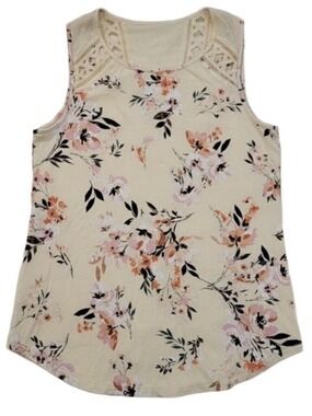 Daniel Rainn Petite Lace Tank Blouse Cream Floral Sleeveless Top PXS